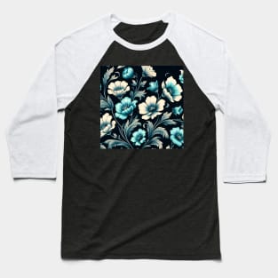 Sky Blue Floral Illustration Baseball T-Shirt